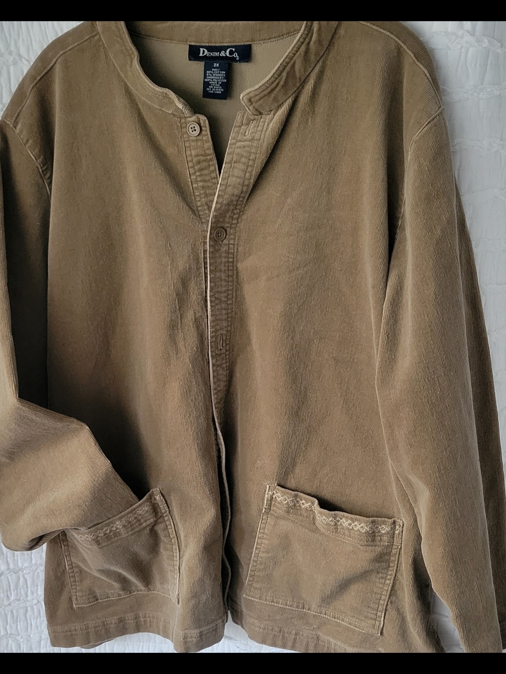 Vintage Denim&Co Tan Lightweight Collarless Shirt Jacket - Picture 5 of 12